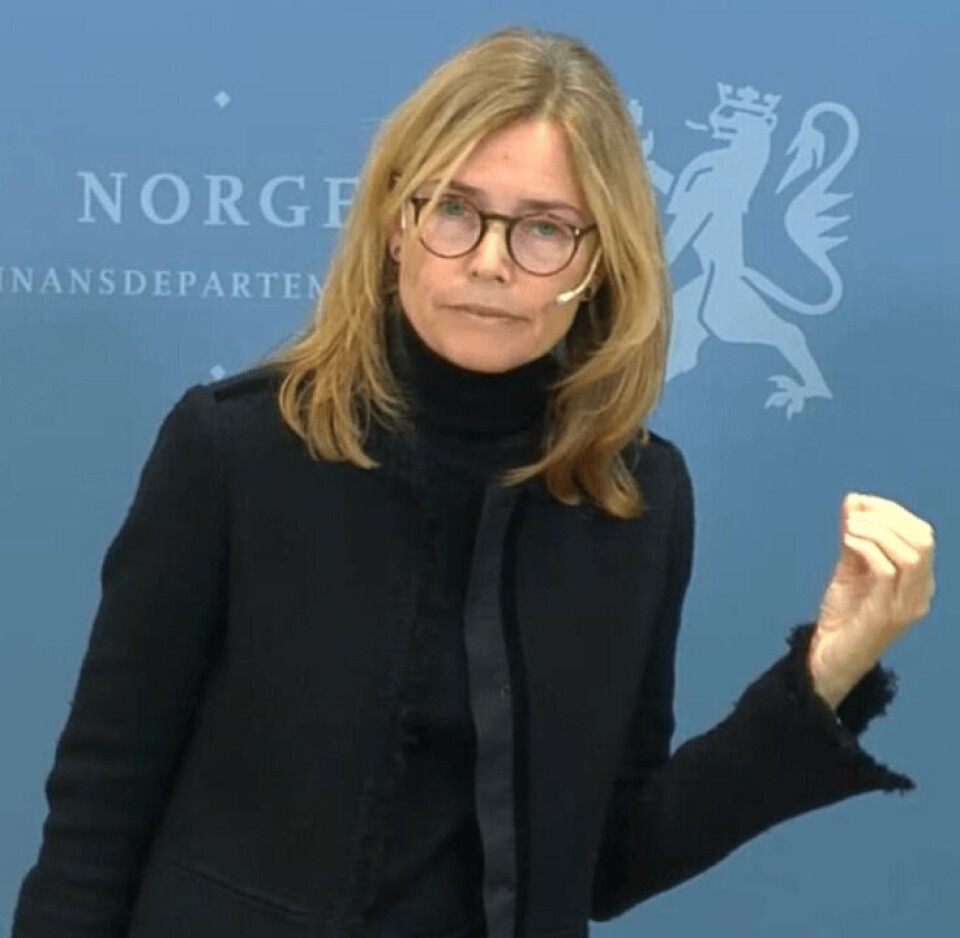 Committee chairperson Karen Helene Ulltveit-Moe introduces the report this morning. Screenshot: Regjeringen.no.