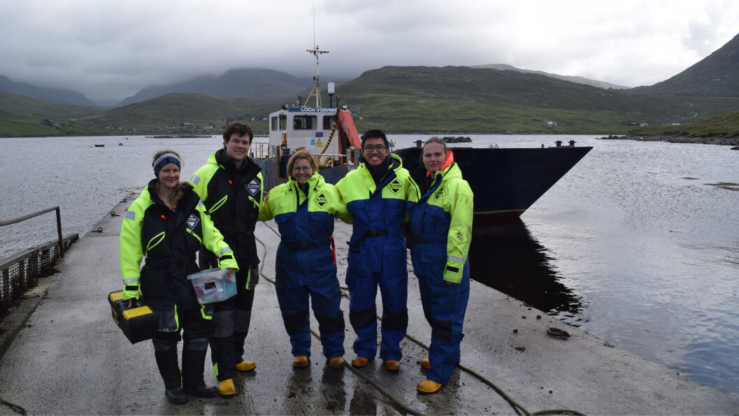 From left: Charlotte Maddocks, fish health manager at Mowi Scotland, SAIC knowledge exchange officer Sam Houston, SAIC chief executive Heather Jones, Benjamin Kao and Patricija Balina. Photo: SAIC. From left: Charlotte Maddocks, fish health manager at Mowi Scotland, SAIC knowledge exchange officer Sam Houston, SAIC chief executive Heather Jones, Benjamin Kao and Patricija Balina. Photo: SAIC.