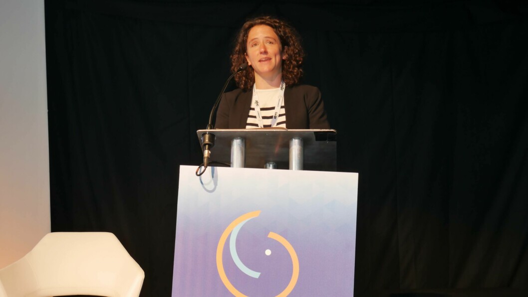 Mairi Gougeon setting out the Scottish Government's plans for aquaculture reform at Aquaculture UK last month. Photo: FFE.