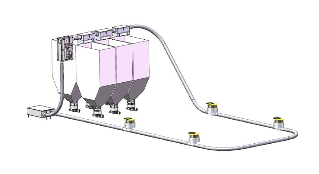 Diagram of AKVA's new Flexible Feeding system, which is undergoing testing and troubleshooting. Diagram of AKVA's new Flexible Feeding system, which is undergoing testing and troubleshooting.