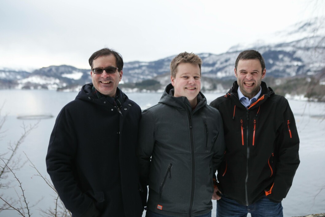 From left: Karim Kurmaly (Veramaris), Mads Martinsen (Skretting), Erlend Haugarvoll (Lingalaks). Photo: Veramaris. From left: Karim Kurmaly (Veramaris), Mads Martinsen (Skretting), Erlend Haugarvoll (Lingalaks). Photo: Veramaris.