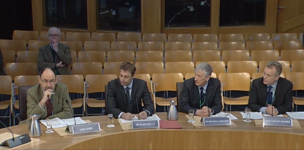 From left: Jon Gibb, Alan Wells, Richard Luxmoore and Guy Linley-Adams give evidence at Holyrood. From left: Jon Gibb, Alan Wells, Richard Luxmoore and Guy Linley-Adams give evidence at Holyrood.