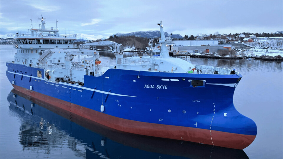The newest DESS vessel, the Aqua Skye, will start a long-term contract with Mowi Scotland. Photo: DESS Aquaculture Shipping.
