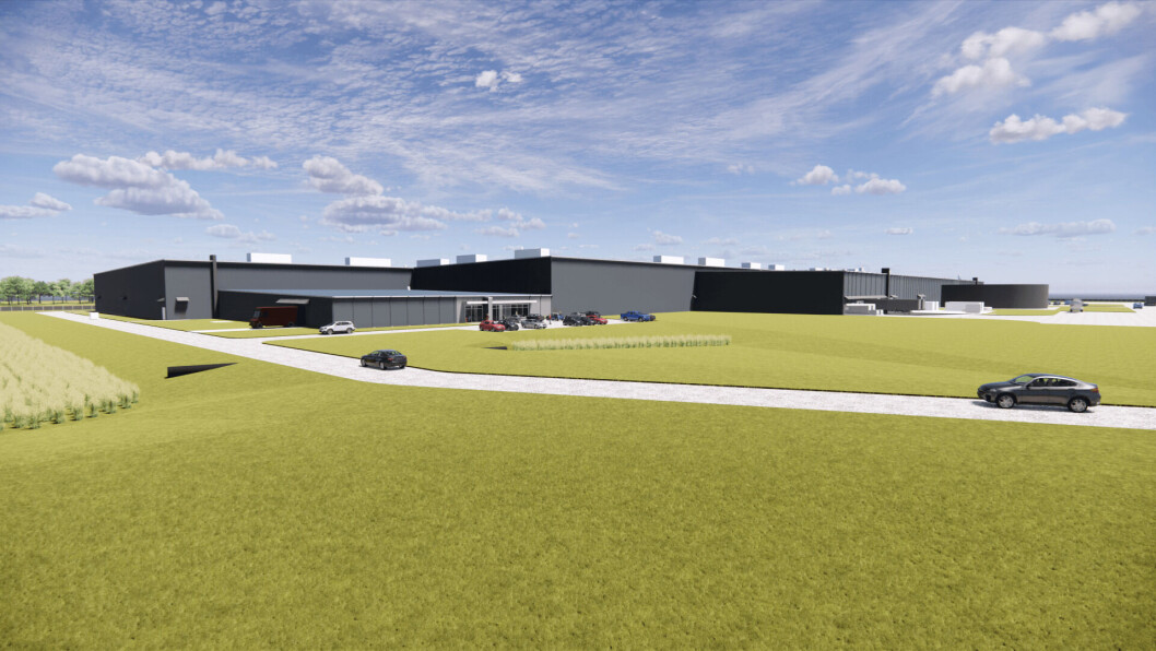 A rendering of the exterior of AquaBounty's salmon RAS in Pioneer, Ohio. Image: AquaBounty. A rendering of the exterior of AquaBounty's salmon RAS in Pioneer, Ohio. Image: AquaBounty.