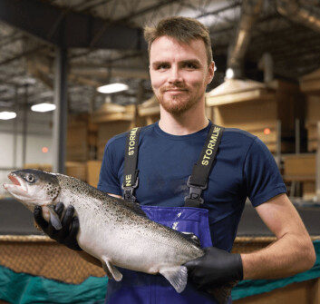 An AquaBounty employee at the Indiana facility. Photo: AquaBounty. An AquaBounty employee at the Indiana facility. Photo: AquaBounty.