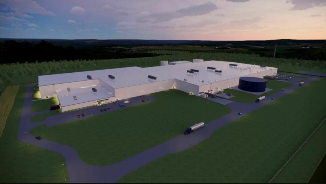 An illustration of AquaBounty's planned farm in Pioneer, Ohio, which may have to be built on stages due to rising costs. Image: AquaBounty.