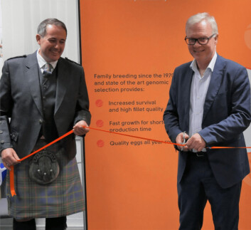 AquaGen Scotland managing director Andy Reeve, left, and Odd Magne Rødseth at the official opening of the Stirling office in November 2017. Photo: FFE.