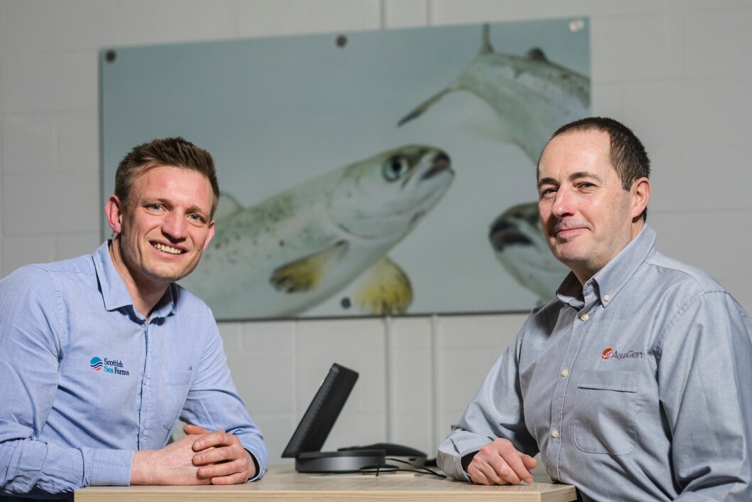 Hooray for Holywood: SSF head of fish health Ralph Bickerdike, left, with AquaGen Scotland managing director Andy Reeve. Photo: SSF.