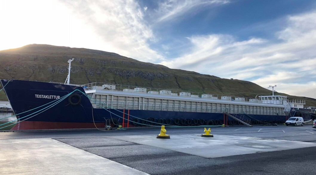 Bakkafrost's new ship-design barge is destined for the rough waters around Suðuroy. Photo: JT electric. Bakkafrost's new ship-design barge is destined for the rough waters around Suðuroy. Photo: JT electric.