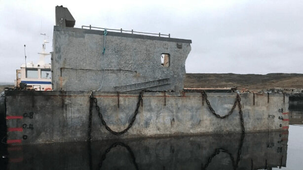 The hull of the feed barge after being raised and cleaned up by Ocean Kinetics. All photos: Ocean Kinetics. The hull of the feed barge after being raised and cleaned up by Ocean Kinetics. All photos: Ocean Kinetics.