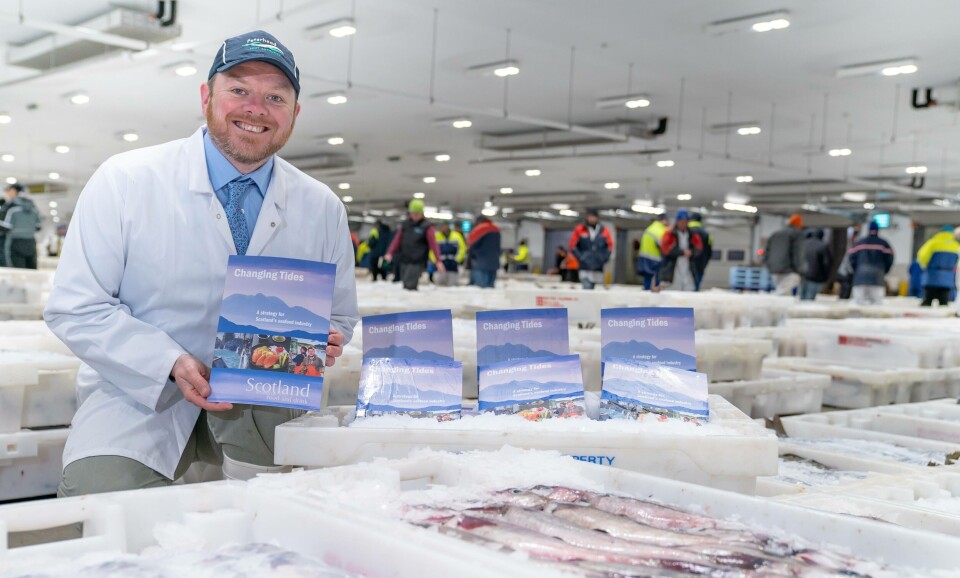 Seafood Scotland head Patrick Hughes launches the Changing Tides plan at Peterhead fish market. Photo: Seafood Scotland.