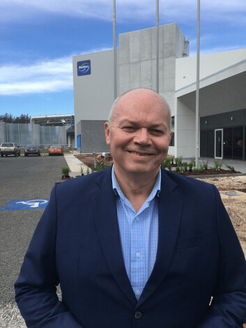 David Whyte at the new feed plant in Tasmania. Photo: BioMar. David Whyte at the new feed plant in Tasmania. Photo: BioMar.