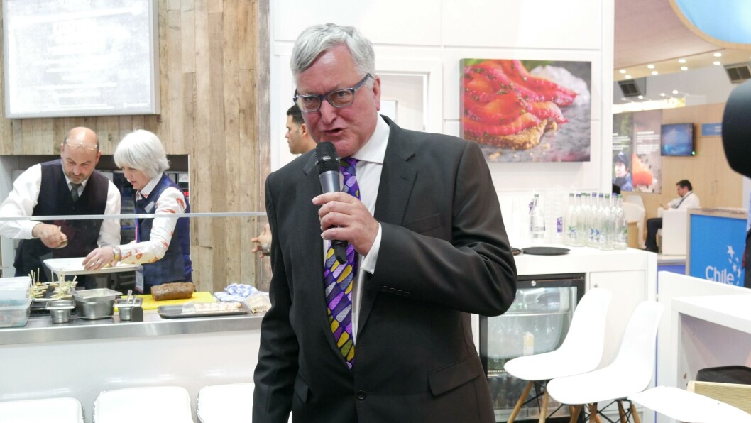 Fergus Ewing makes a speech supporting the salmon industry's 2030 expansion plans. Photo: FFE Fergus Ewing makes a speech supporting the salmon industry's 2030 expansion plans. Photo: FFE