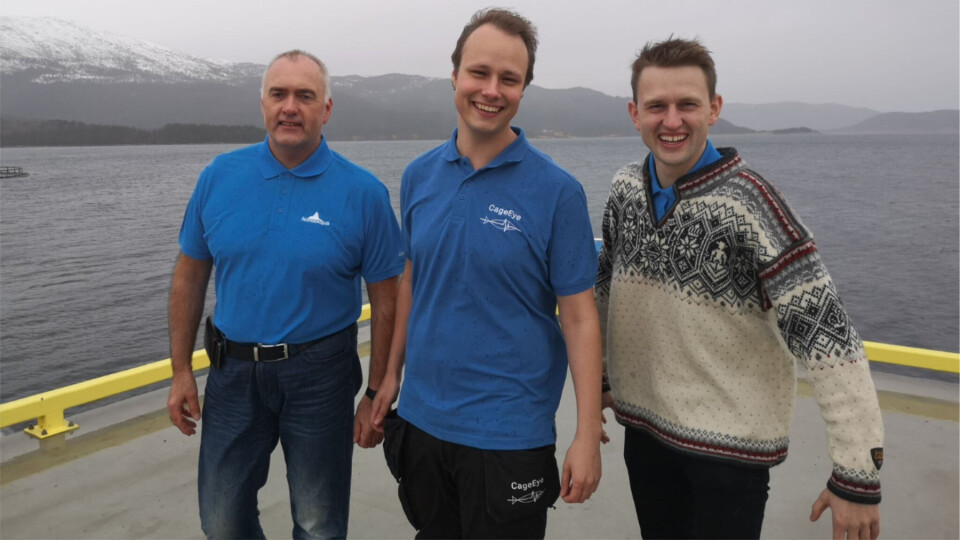From left: NorseAqua general manager Sveinung Kristiansen, CageEye chief executive Bendik S Søvegjarto and NorseAqua founder Lars Berg-Hansen. Photo: CageEye.