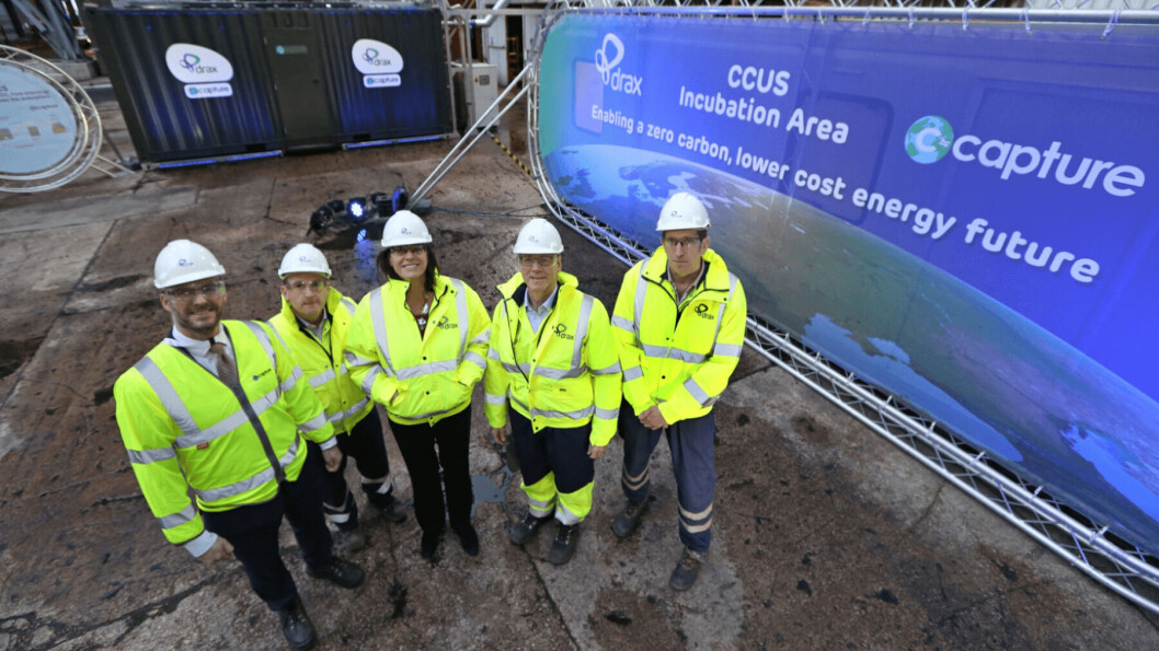 Drax Group chief executive Will Gardiner, second right, accompanied UK energy and clean growth minister Claire Perry in a visit to the Drax Power Station BECCS pilot project in November 2018. Photo: Drax Group. Drax Group chief executive Will Gardiner, second right, accompanied UK energy and clean growth minister Claire Perry in a visit to the Drax Power Station BECCS pilot project in November 2018. Photo: Drax Group.
