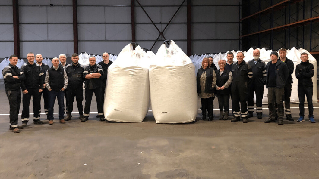Staff at Northeast Nutrition Scotland with some of the first bags of feed produced. The photo was taken before the Covid-19 epidemic, and social distancing is now being observed at the facility. All photos: Cooke Aquaculture Scotland. Staff at Northeast Nutrition Scotland with some of the first bags of feed produced. The photo was taken before the Covid-19 epidemic, and social distancing is now being observed at the facility. All photos: Cooke Aquaculture Scotland.