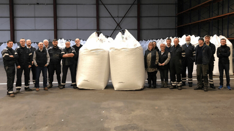 Staff at Northeast Nutrition Scotland with some of the first bags of feed produced. The photo was taken before the Covid-19 epidemic, and social distancing is now being observed at the facility. All photos: Cooke Aquaculture Scotland.