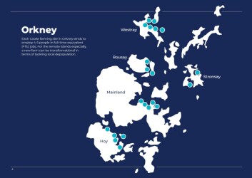 A map of Cooke's Orkney sites included in its report on the benefits of salmon farming. Papa Westray is unlabelled but it just above Westray. Click image to enlarge. A map of Cooke's Orkney sites included in its report on the benefits of salmon farming. Papa Westray is unlabelled but it just above Westray. Click image to enlarge.