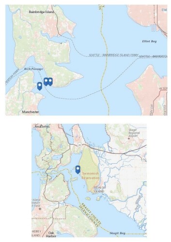 Cooke has been given modified permits for four sites - three in Rich Passage and one in Skagit Bay. Click on image to enlarge. Maps: Department of Ecology. Cooke has been given modified permits for four sites - three in Rich Passage and one in Skagit Bay. Click on image to enlarge. Maps: Department of Ecology.