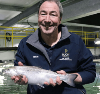 David Mitchell, pictured with a 1kg smolt previously produced at Whale Point. Photo: Huon.