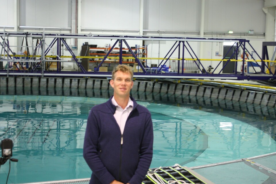Dr Grimwade at Edinburgh's world leading ocean testing facility, FloWave. Image by Rob Fletcher