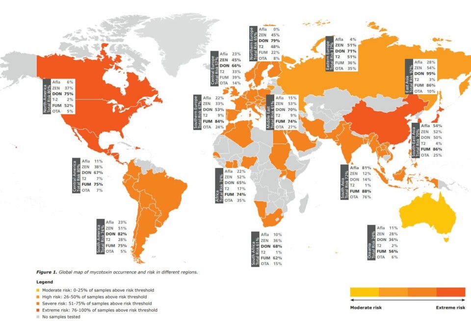The Biomin survey report maps the incidences of several different mycotoxins in feed crops. Photo: Biomin