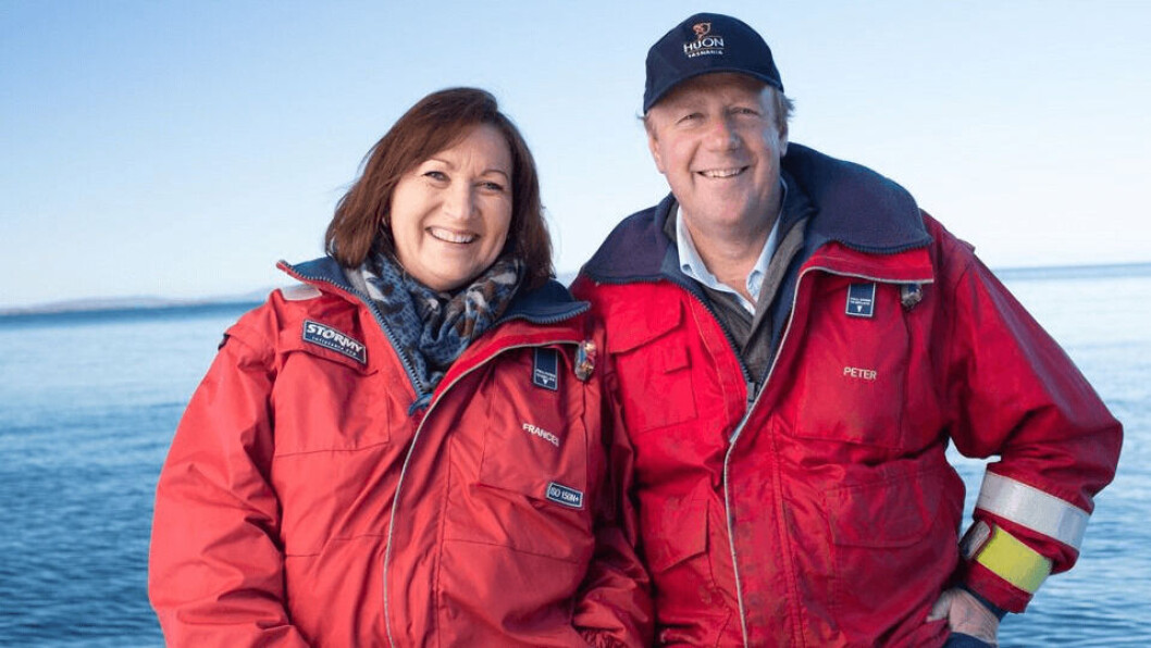 Huon founders Frances and Peter Bender have overseen big improvements in fish biology and harvest volume but their business has struggled with low spot prices. Photo: Huon Aquaculture. Huon founders Frances and Peter Bender have overseen big improvements in fish biology and harvest volume but their business has struggled with low spot prices. Photo: Huon Aquaculture.