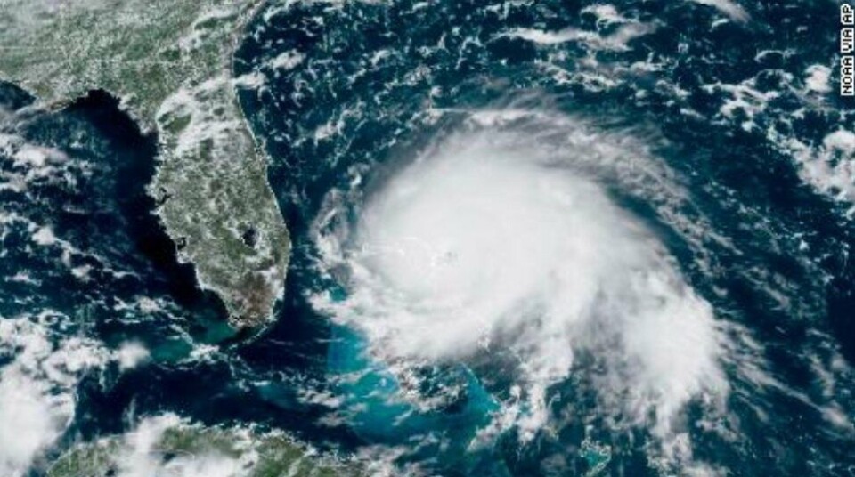 Hurricane Dorian earlier today, with Florida to its left. Photo: NOAA / AP / CNN.