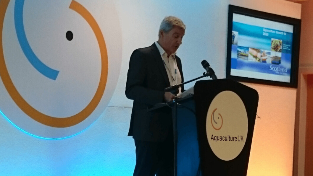 Stewart Graham delivers the opening speech at Aquaculture UK.