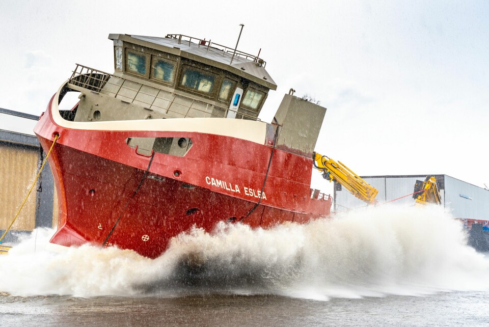 Making a splash: The Camilla Eslea was launched sideways into the water at Groningen earlier this year. Click on image to enlarge.