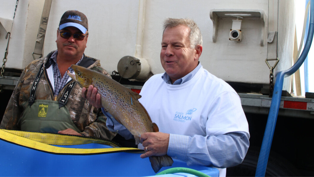 Rick Doucett, right, visiting Cooke Aquaculture's wild salmon restoration project during his tenure as New Brunswick aquaculture minister. Rick Doucett, right, visiting Cooke Aquaculture's wild salmon restoration project during his tenure as New Brunswick aquaculture minister.