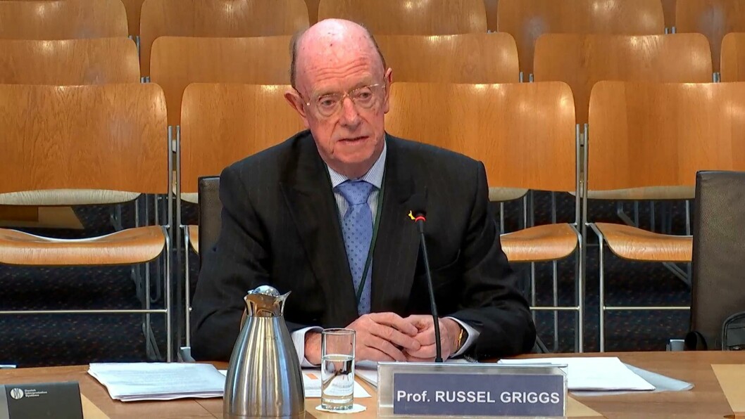 Professor Russel Griggs answers MSPs' questions at Holyrood. Image taken from Scottish Parliament TV.