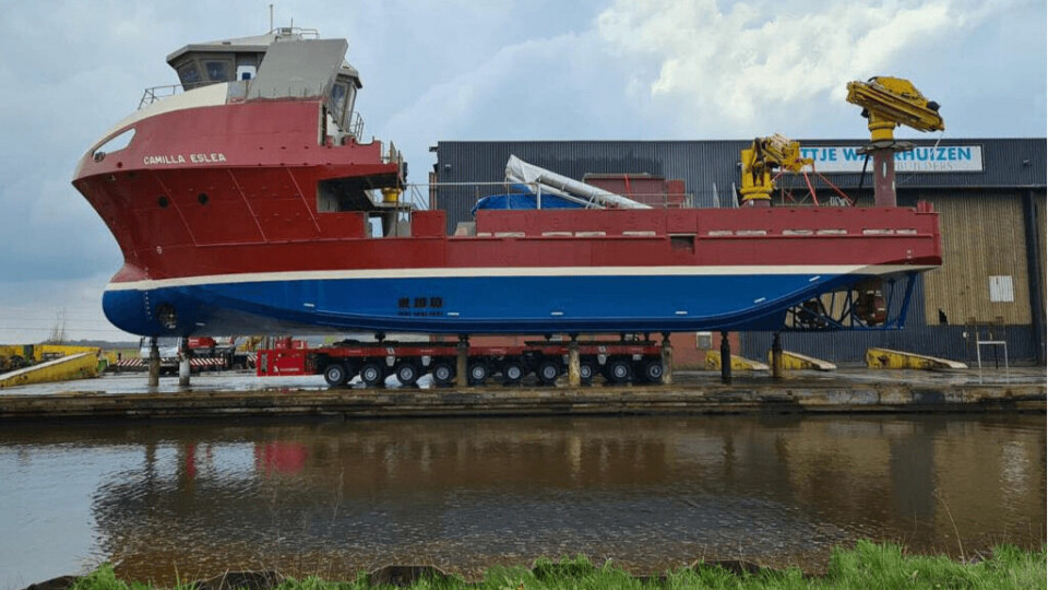The Camilla Eslea will be launched sideways in Groningen later today. Photo: Inverlussa Marine Services.