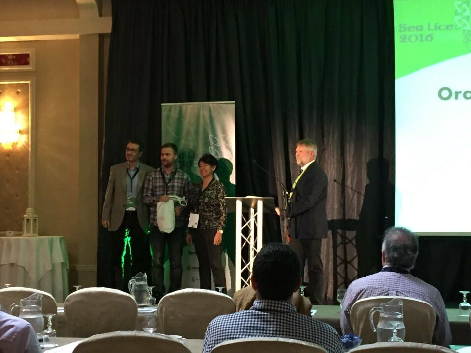 Jordan Poley accepts the Young Scientist award at Sealice 2016 in Ireland.