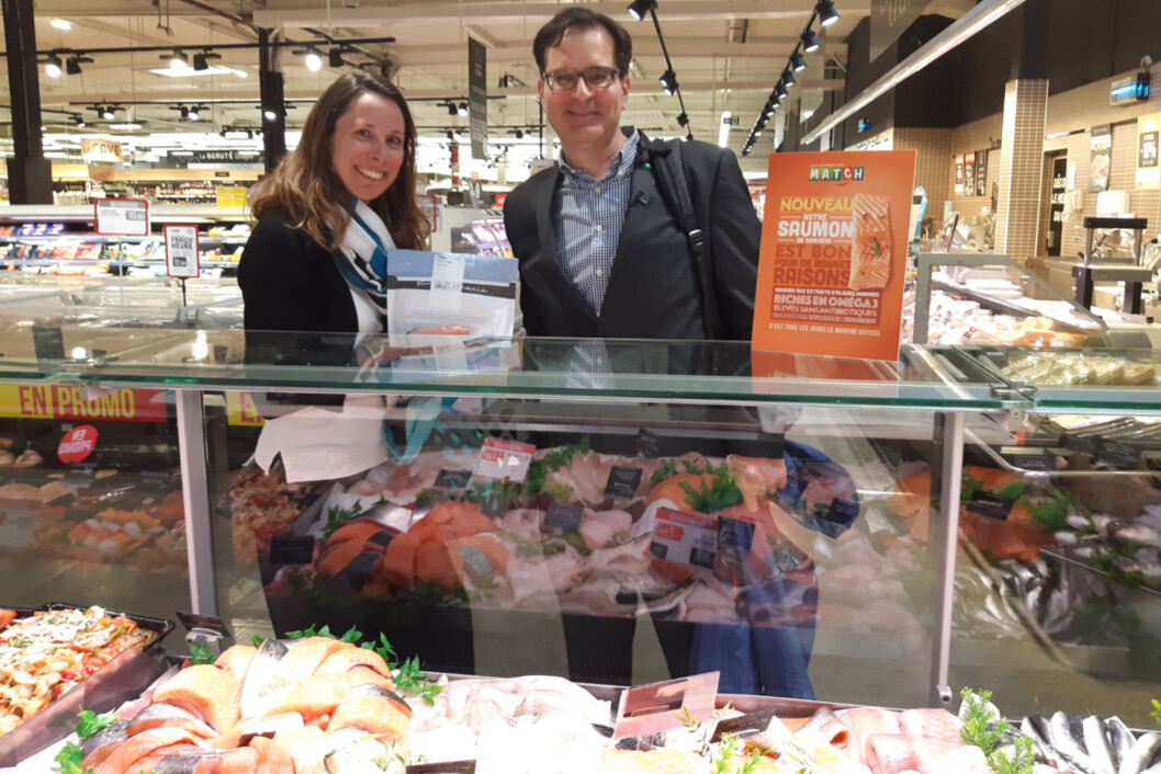 Veramaris chief executive Karim Kurmaly inside one of the stores selling salmon fed with his company's algal oil. Photo: Veramaris. Veramaris chief executive Karim Kurmaly inside one of the stores selling salmon fed with his company's algal oil. Photo: Veramaris.