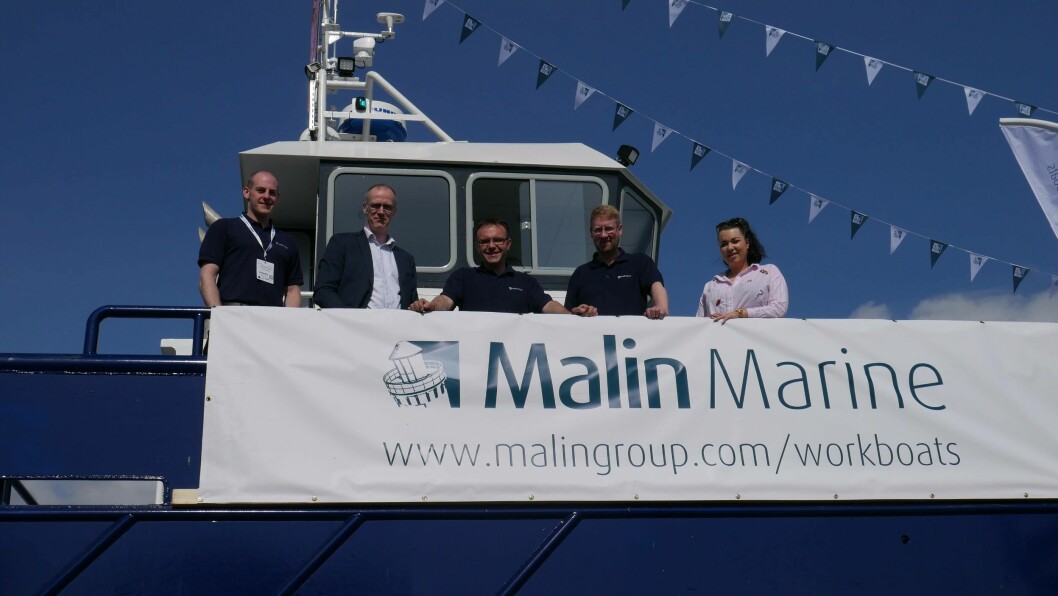 All aboard: Malin Marine staff, from left, Graham Walker, John MacSween, Graham Tait, Jim Cairney and Hannah Thornley at Aviemore. Photo: FFE