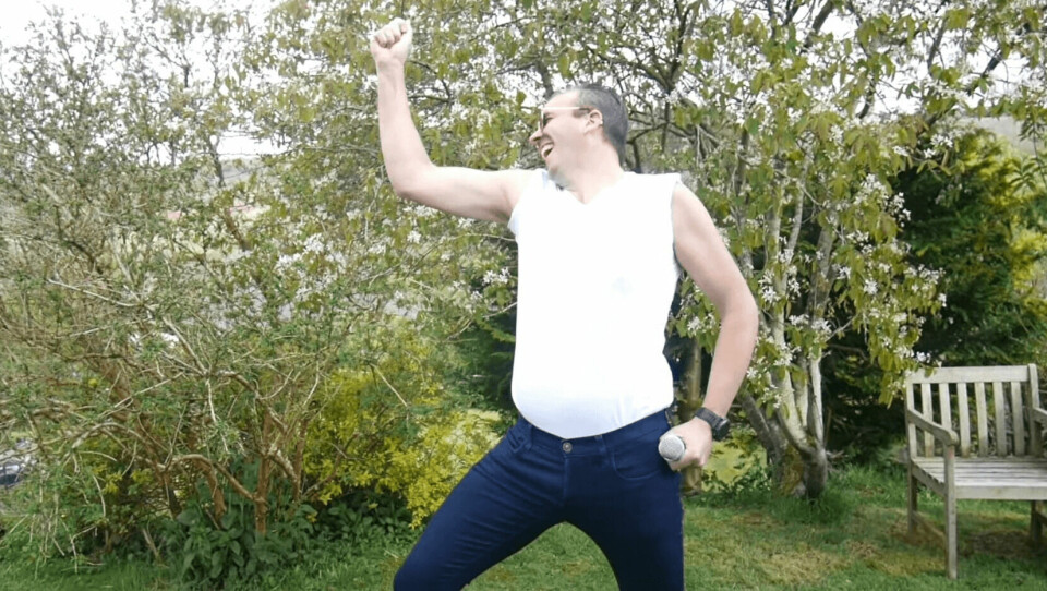Gael Force sales director Jamie Young rocks out in his garden.