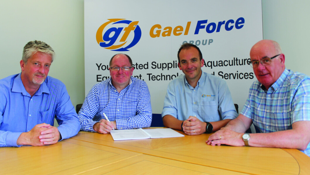 From left: Organic Sea Harvest directors Robert Gray and Alex MacInnes, Gael Force sales director Jamie Young, and OSG director Alister Mackinnon. Photo: Gael Force. From left: Organic Sea Harvest directors Robert Gray and Alex MacInnes, Gael Force sales director Jamie Young, and OSG director Alister Mackinnon. Photo: Gael Force.