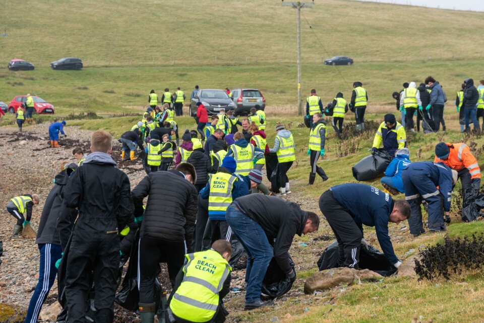Volunteers from salmon producer Scottish Sea Farms take part in a beach clean last year. Photo: SSF