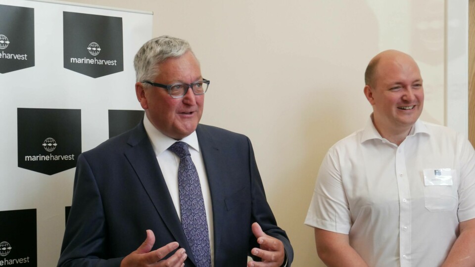 Rural Economy Secretary Fergus Ewing formally opens the Inchmore hatchery as freshwater manager John Richmond looks on. Photo: FFE