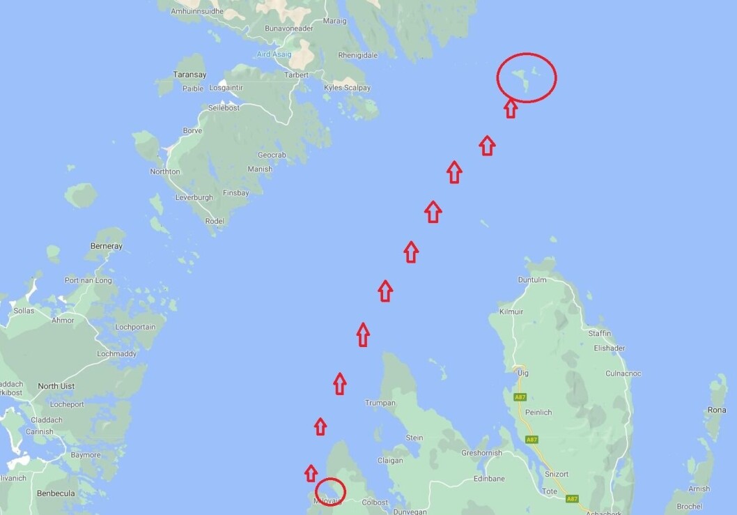 The Tiffany of Melfort has been located off the Shiant Isles east of Harris. Map: Google. The Tiffany of Melfort has been located off the Shiant Isles east of Harris. Map: Google.