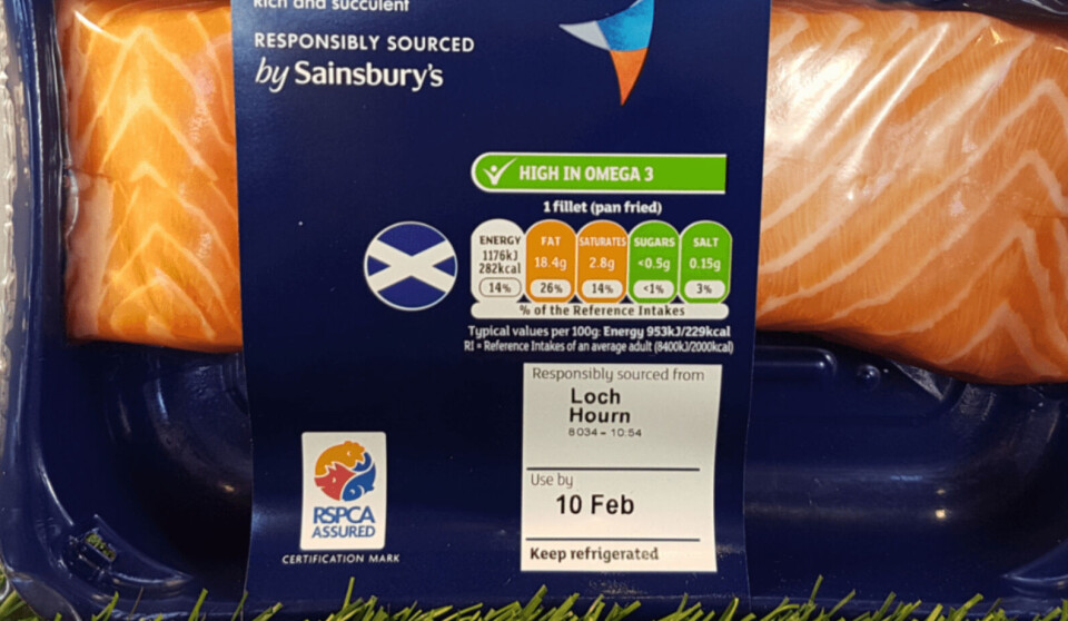 A pack of salmon displaying the current RSPCA Assured logo and, inset, the new logo.