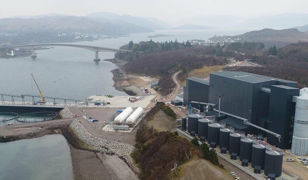Mowi's feed plant at Kyleakin will produce 170,000 tonnes per year when it is fully up and running. Photo: Mowi Scotland. Mowi's feed plant at Kyleakin will produce 170,000 tonnes per year when it is fully up and running. Photo: Mowi Scotland.