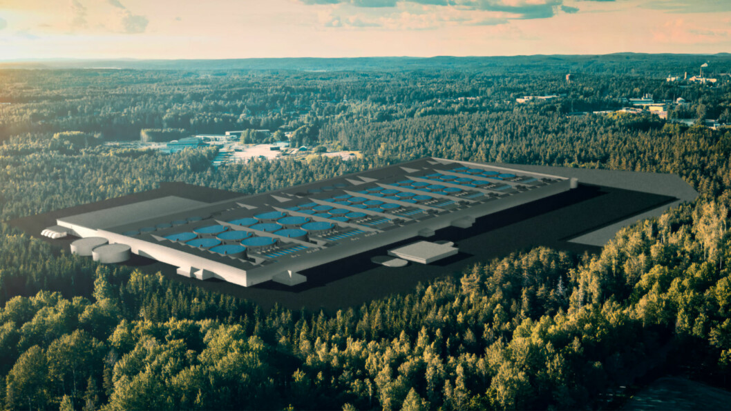 A cut-away image of the RE:OCEAN salmon farm, showing the tanks inside. Illustration: RE:OCEAN.