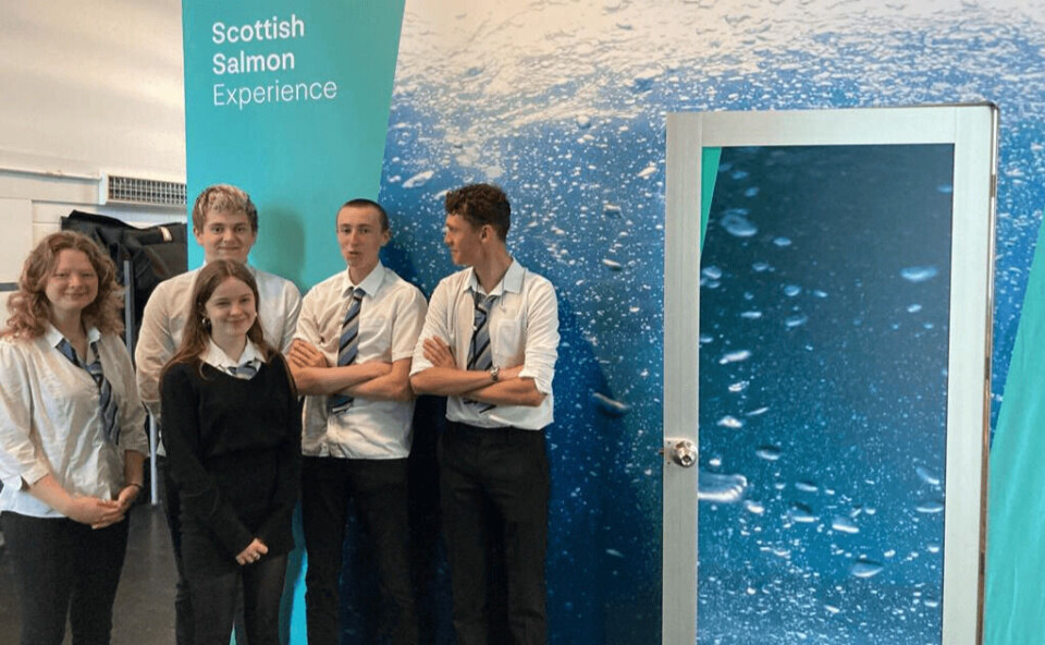 The door to a career: pupils next to the Scottish Salmon Experience exhibit at Lochgilphead. Photo: Salmon Scotland.
