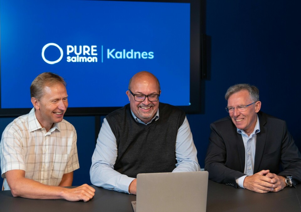 Pure Salmon Kaldnes operations director Frode Eriksen (left), CEO Kent Kongsdal Rasmussen (centre) and director of communications and HR Per Håkon Stenhaug. Photo: Pure Salmon