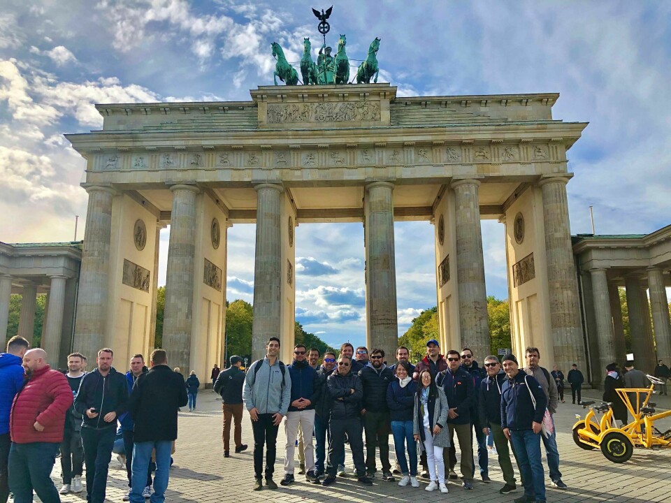 The Chilean delegation visits the Brandenburg Gate in Berlin. Click on image to enlarge. Photo: BioMar.