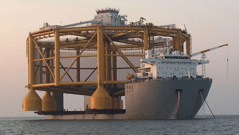 SalMar's Ocean Farm 1 being transported from China to Norway. AqualisBraemar provided load master and engineering support for loadout and transportation. Photo: SalMar.