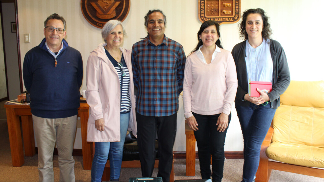 CageEye's international development director Sunil Kadri, centre, with, from left, university academics Ricardo Enriquez, Carmen Gallo, Ana Strappini and Marianne Werner. Photo: CageEye. CageEye's international development director Sunil Kadri, centre, with, from left, university academics Ricardo Enriquez, Carmen Gallo, Ana Strappini and Marianne Werner. Photo: CageEye.