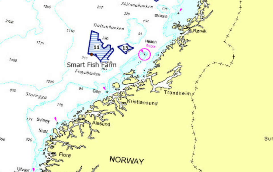 SalMar's application takes salmon farming further off the coast than it has been before. Click on image to enlarge.